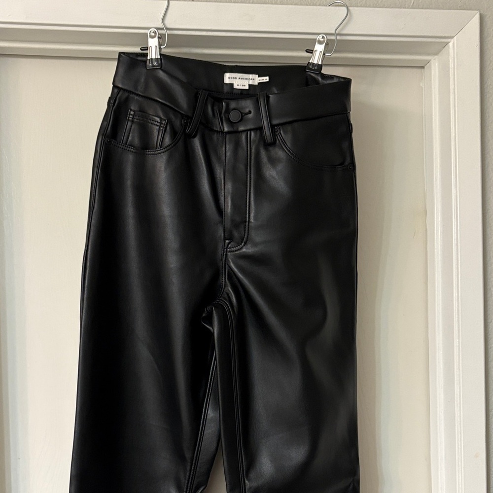 Good American Black Leather-Style Trousers - Picture 1 of 4